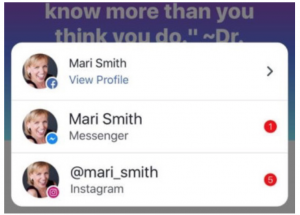 Facebook, Messenger, Instagram pop-up menu